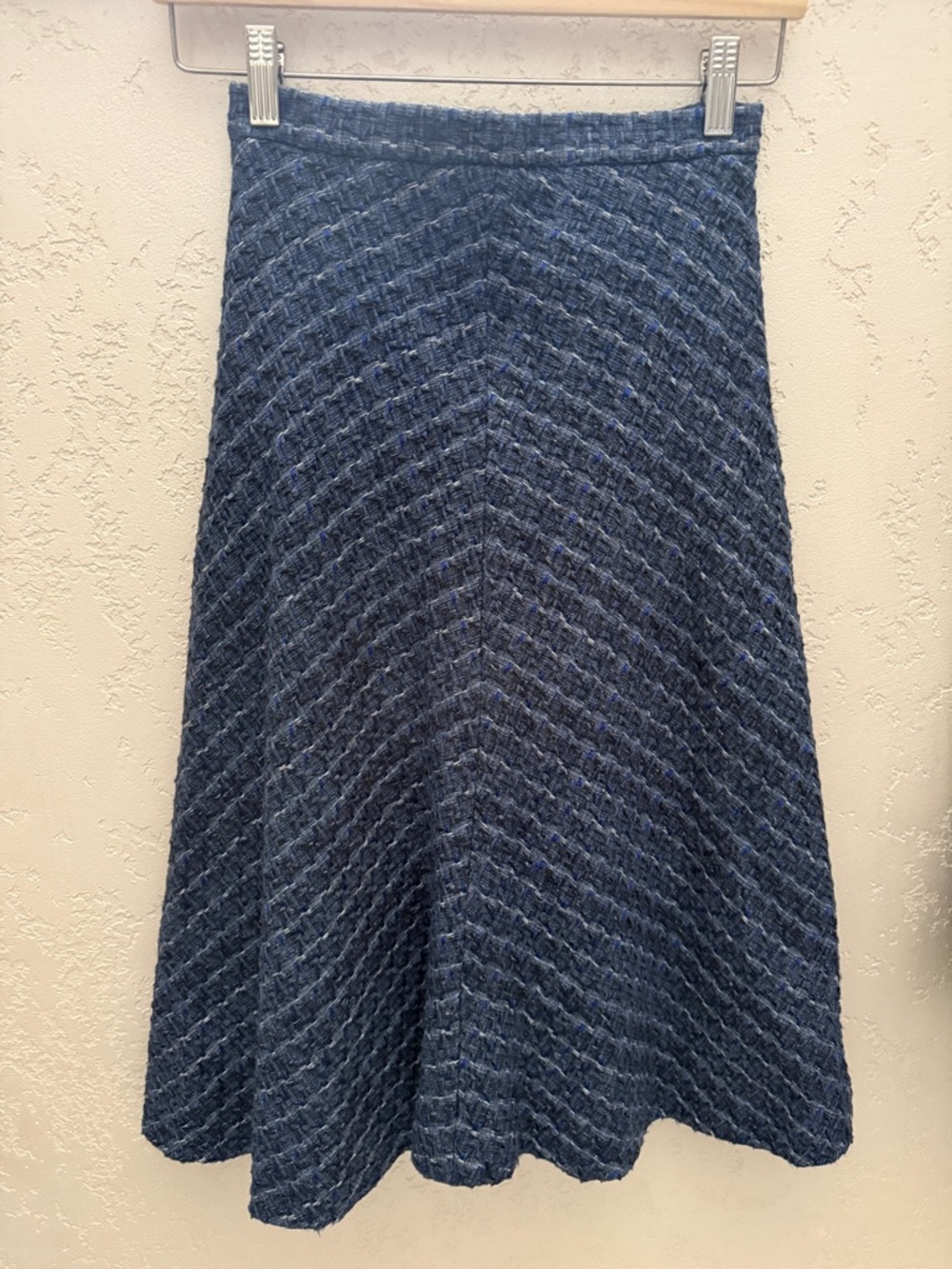 Kiton Navy tweed A-Line Midi Skirt